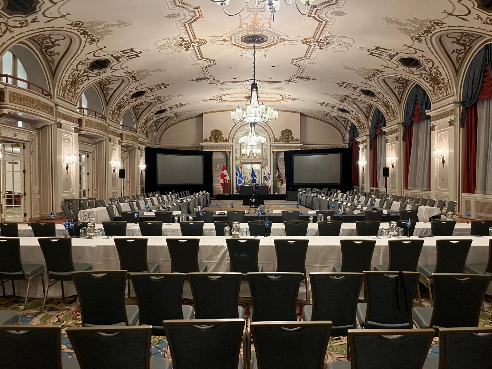 Conference room and AV layout prepared for an event